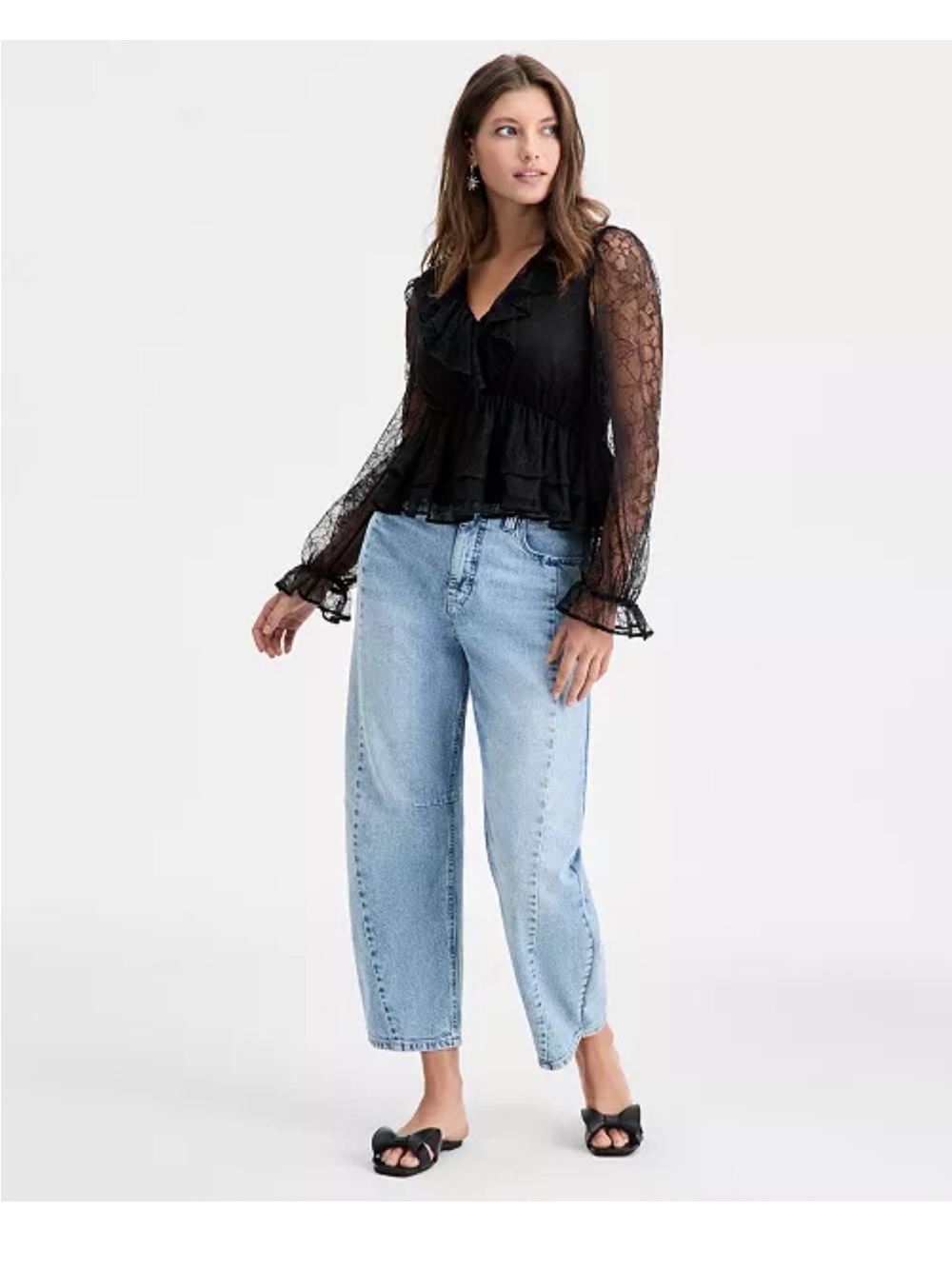 V-Neck Black Ruffle Lace Top